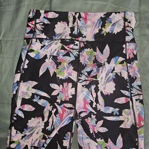 bebe Black Floral Bike Shorts with Pink, Blue & Green Accents